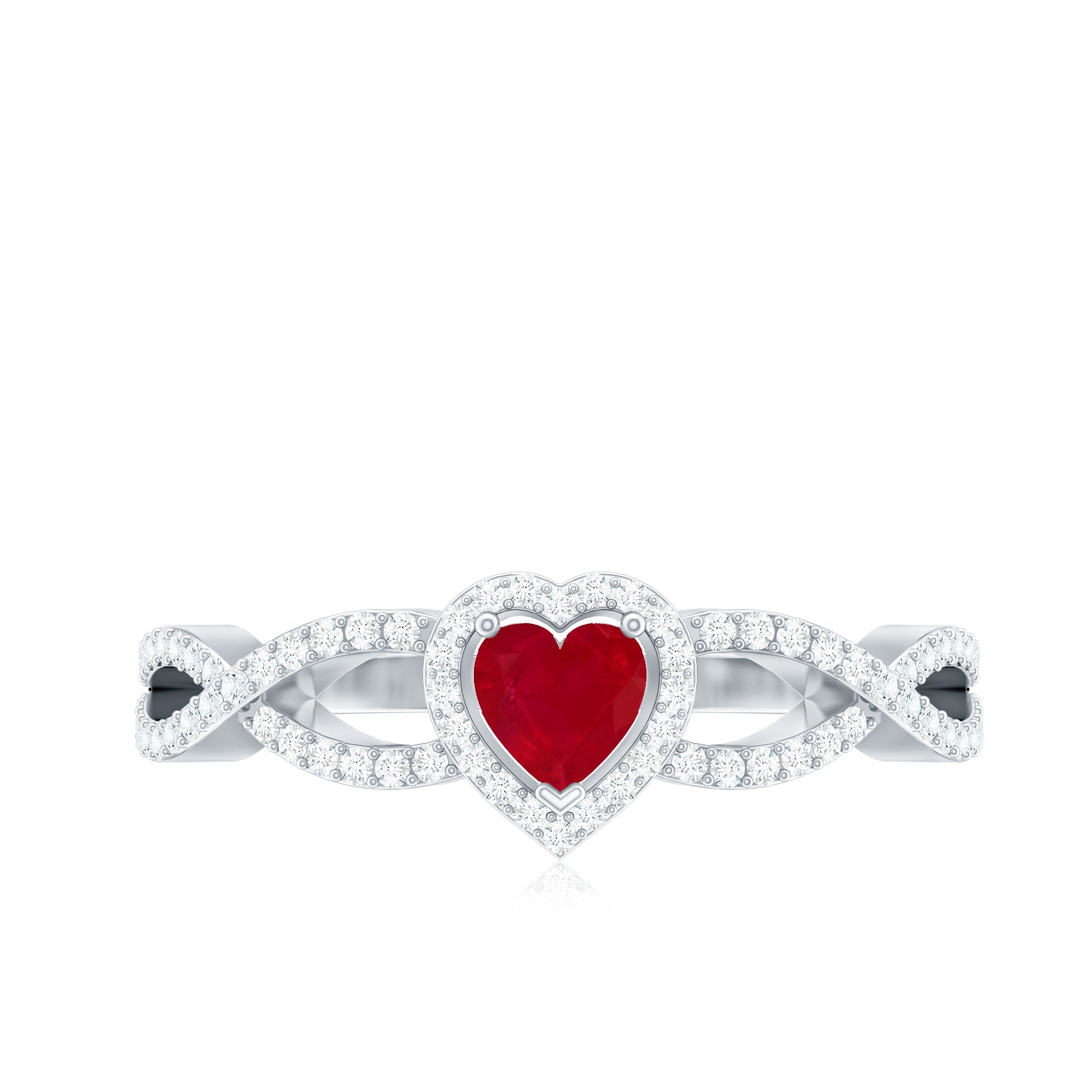Natural Ruby Heart Promise Ring with Diamond Crossover Shank
