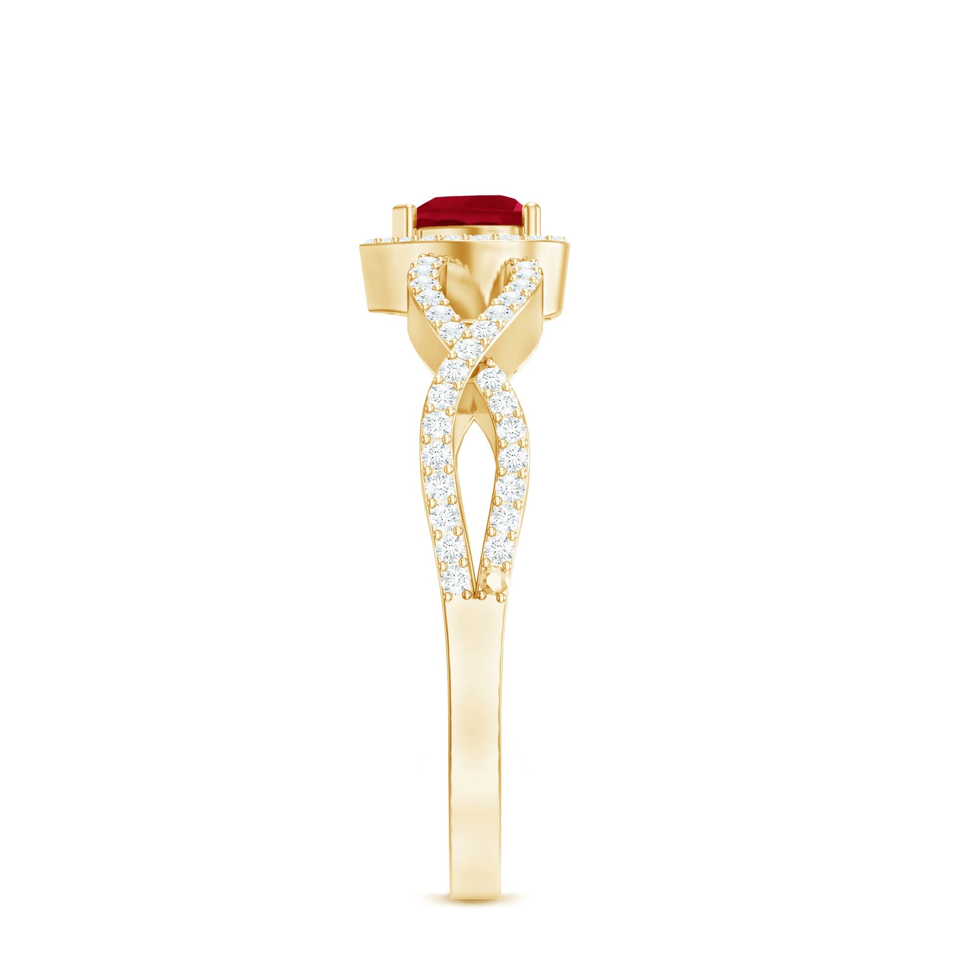 Natural Ruby Heart Promise Ring with Diamond Crossover Shank