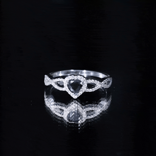 0.6 Carat Lab Grown Black and White Diamond Heart Engagement Ring with Crossover Shank