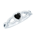 0.6 Carat Lab Grown Black and White Diamond Heart Engagement Ring with Crossover Shank