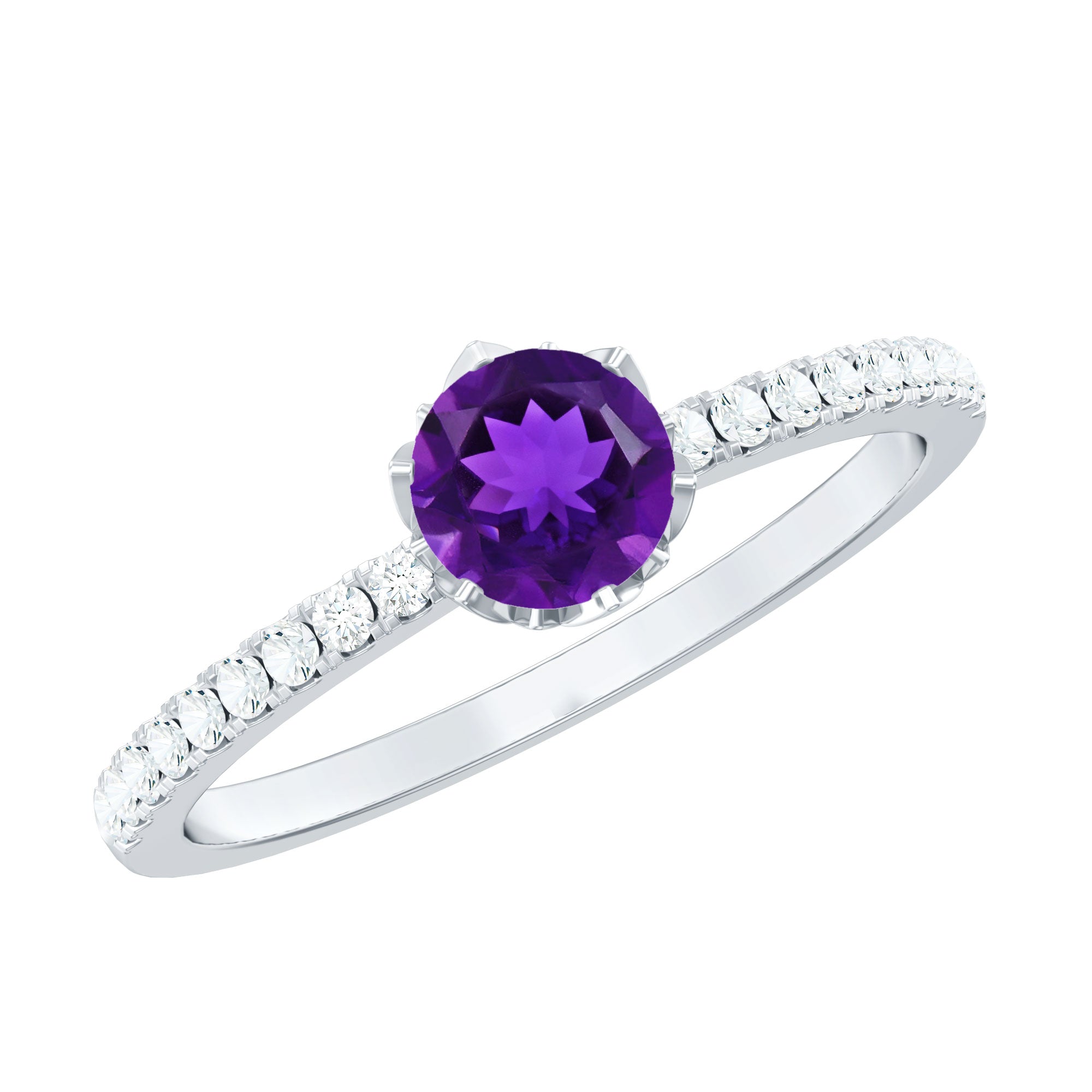 Genuine Amethyst Diamond Promise Ring for Women