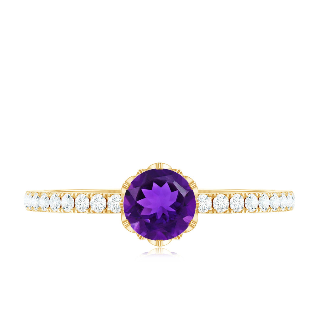 Genuine Amethyst Diamond Promise Ring for Women
