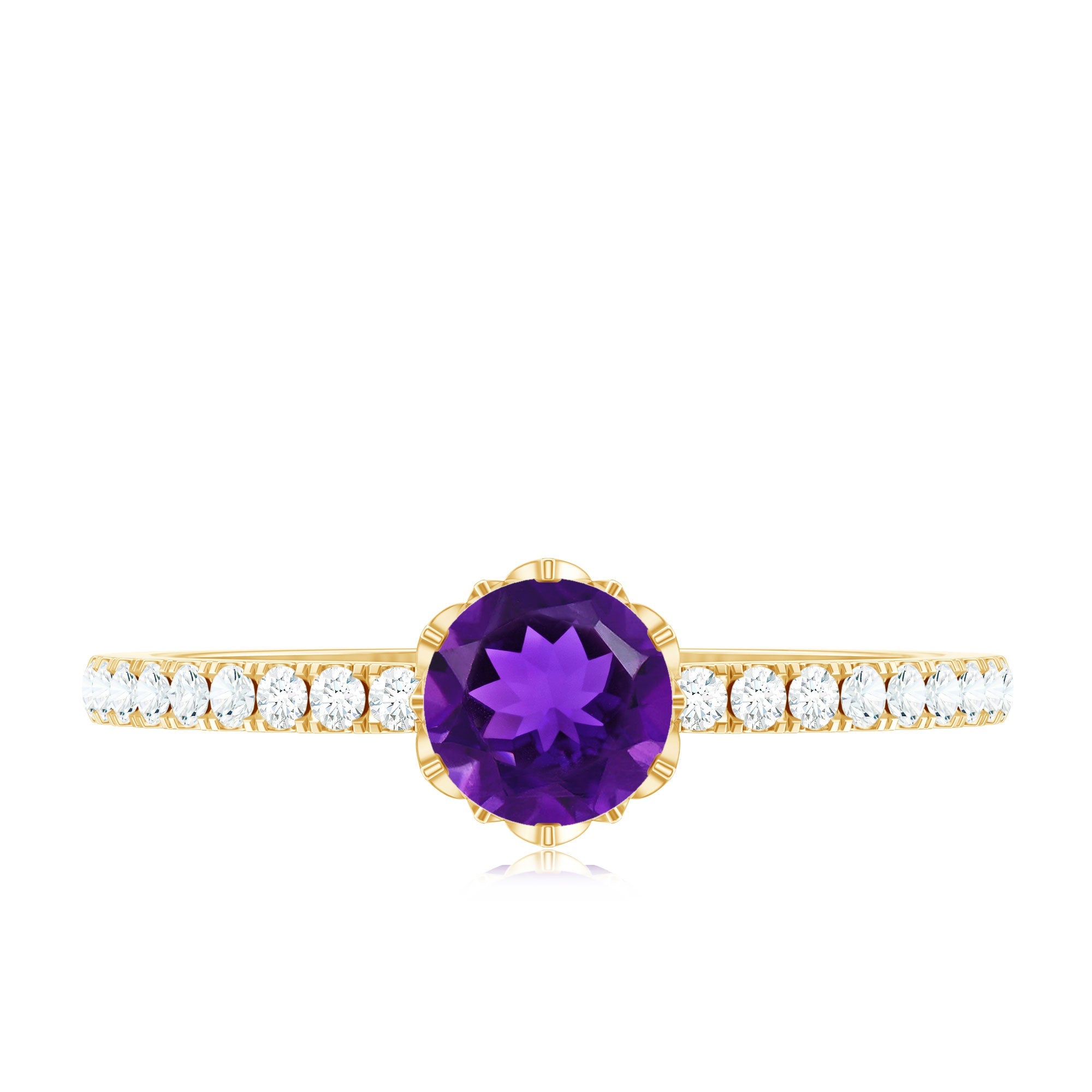 Genuine Amethyst Diamond Promise Ring for Women