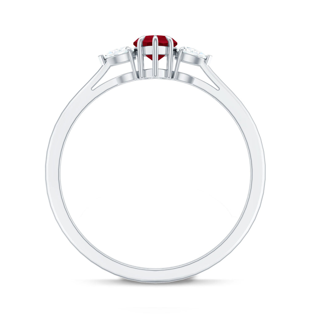 Natural 0.6 Carat Heart Shape Ruby Diamond 3 Stone Promise Ring