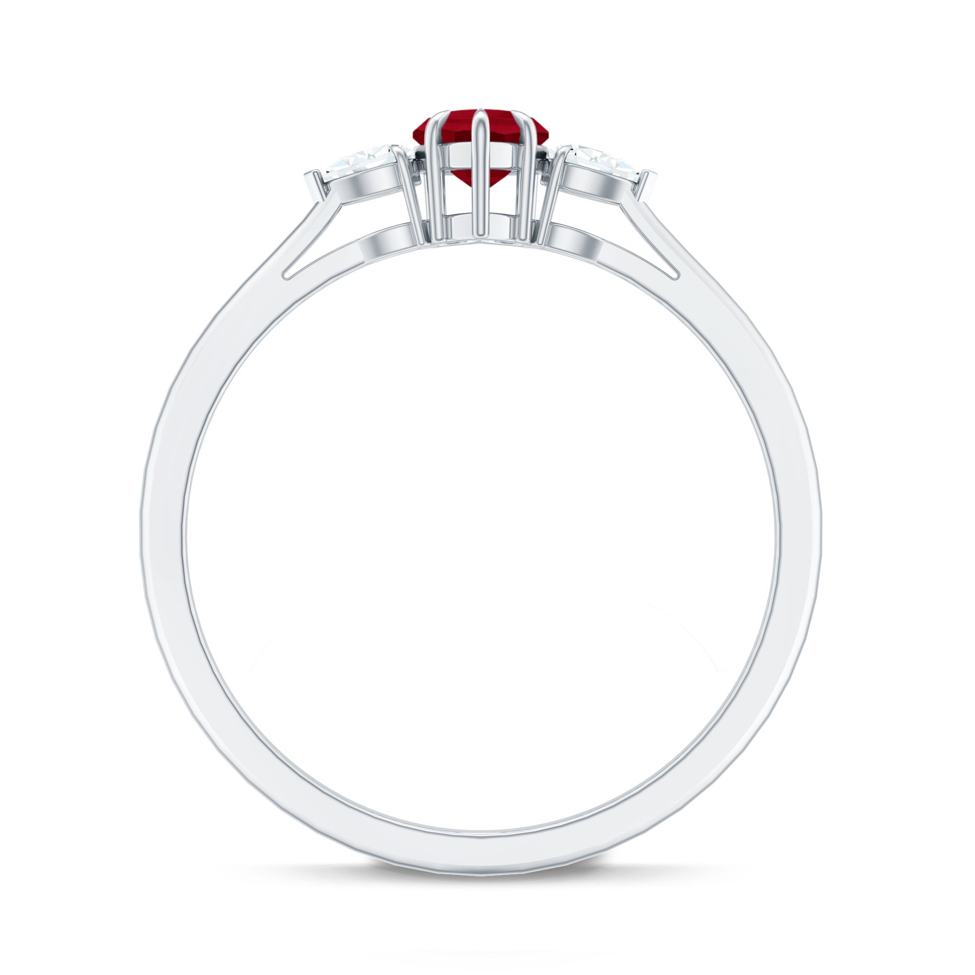 Natural 0.6 Carat Heart Shape Ruby Diamond 3 Stone Promise Ring