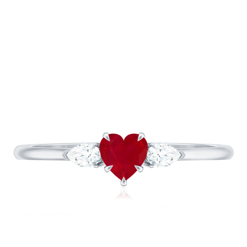 Natural 0.6 Carat Heart Shape Ruby Diamond 3 Stone Promise Ring