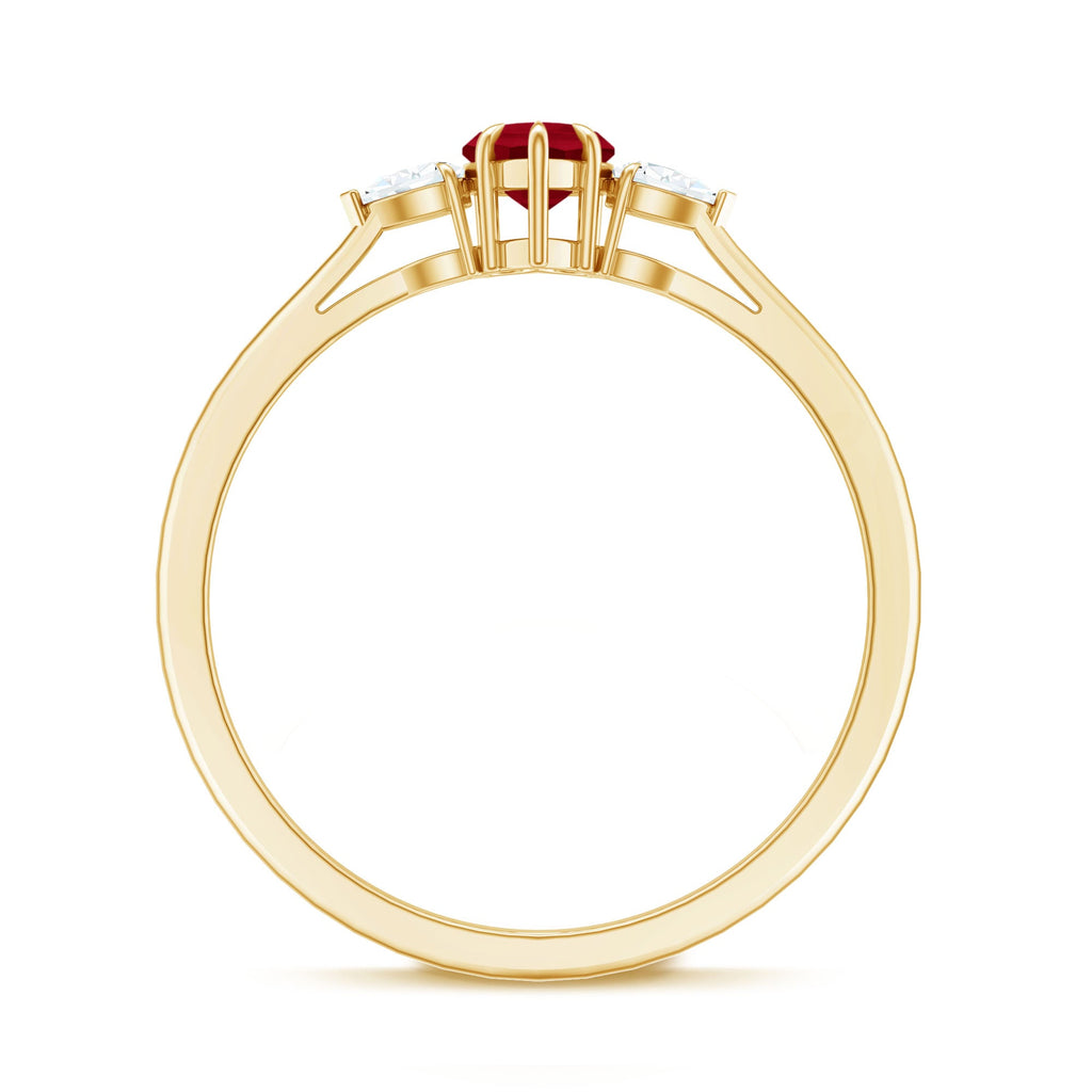 Natural 0.6 Carat Heart Shape Ruby Diamond 3 Stone Promise Ring