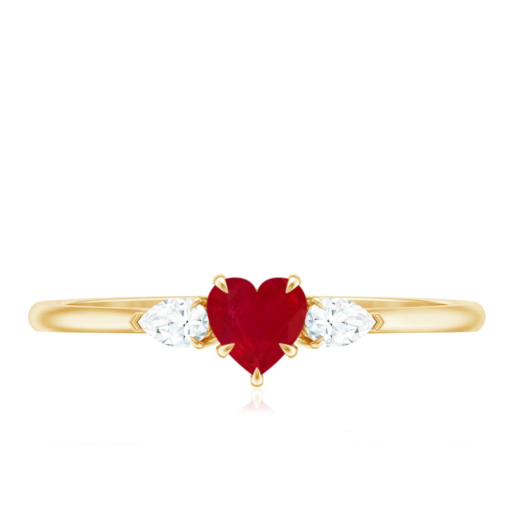 Natural 0.6 Carat Heart Shape Ruby Diamond 3 Stone Promise Ring