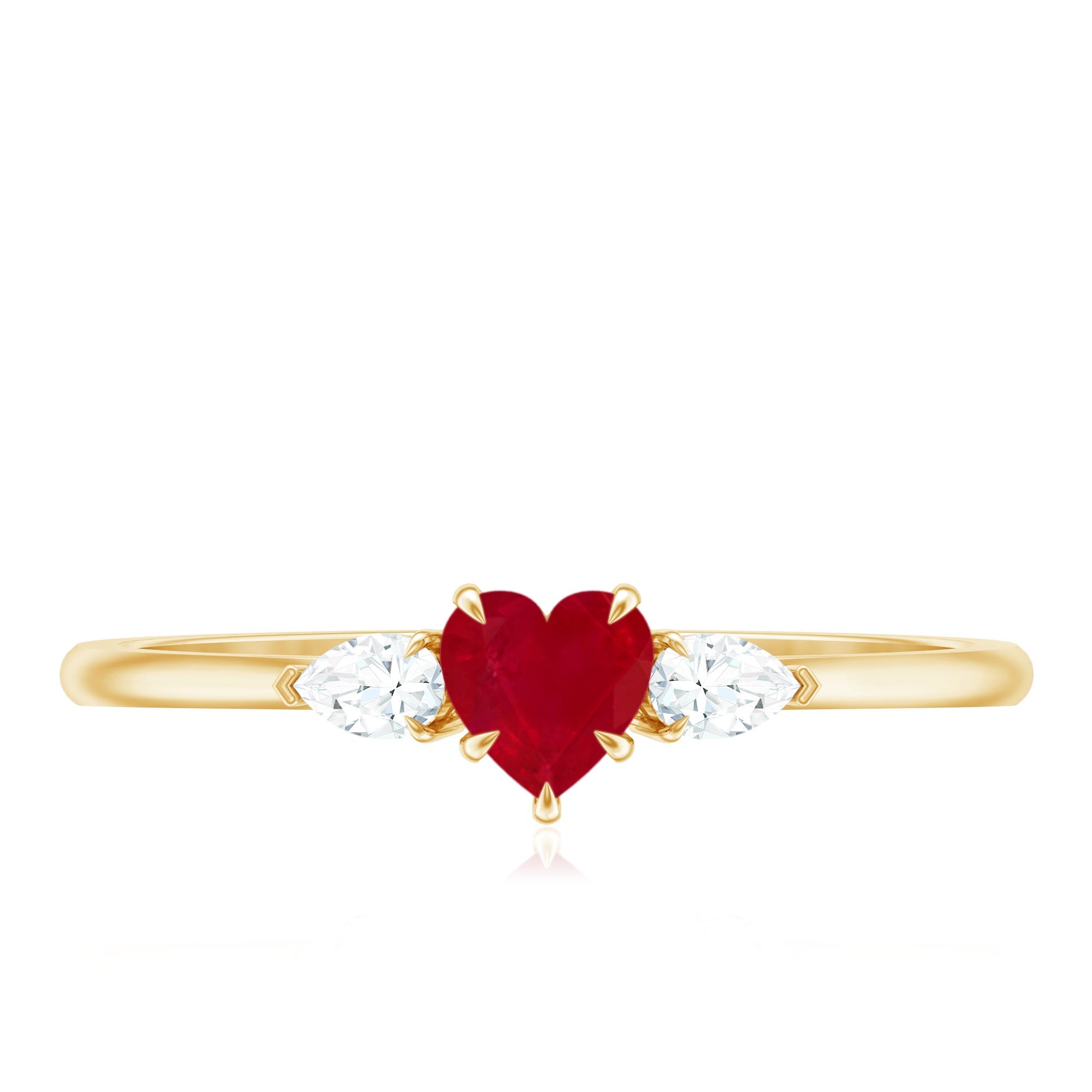 Natural 0.6 Carat Heart Shape Ruby Diamond 3 Stone Promise Ring