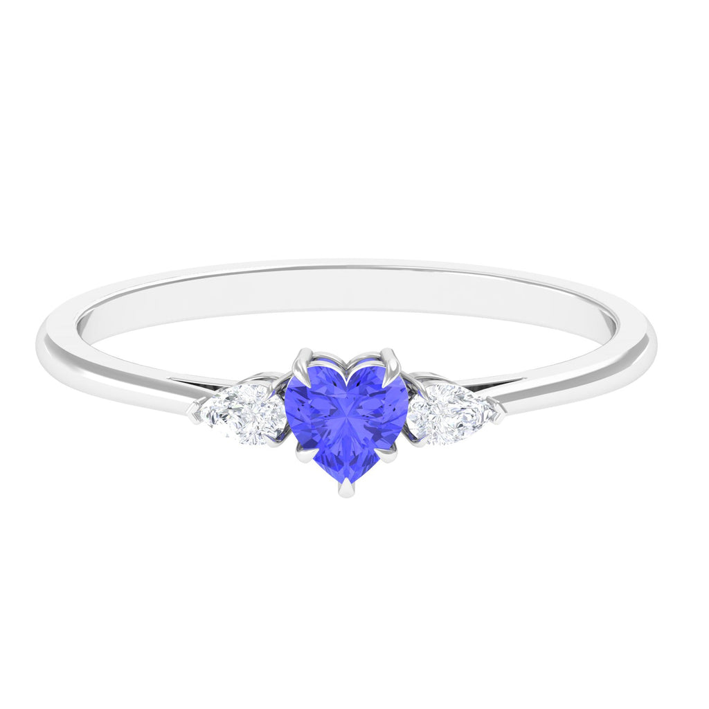 Heart Shape Tanzanite 3 Stone Promise Ring with Diamond