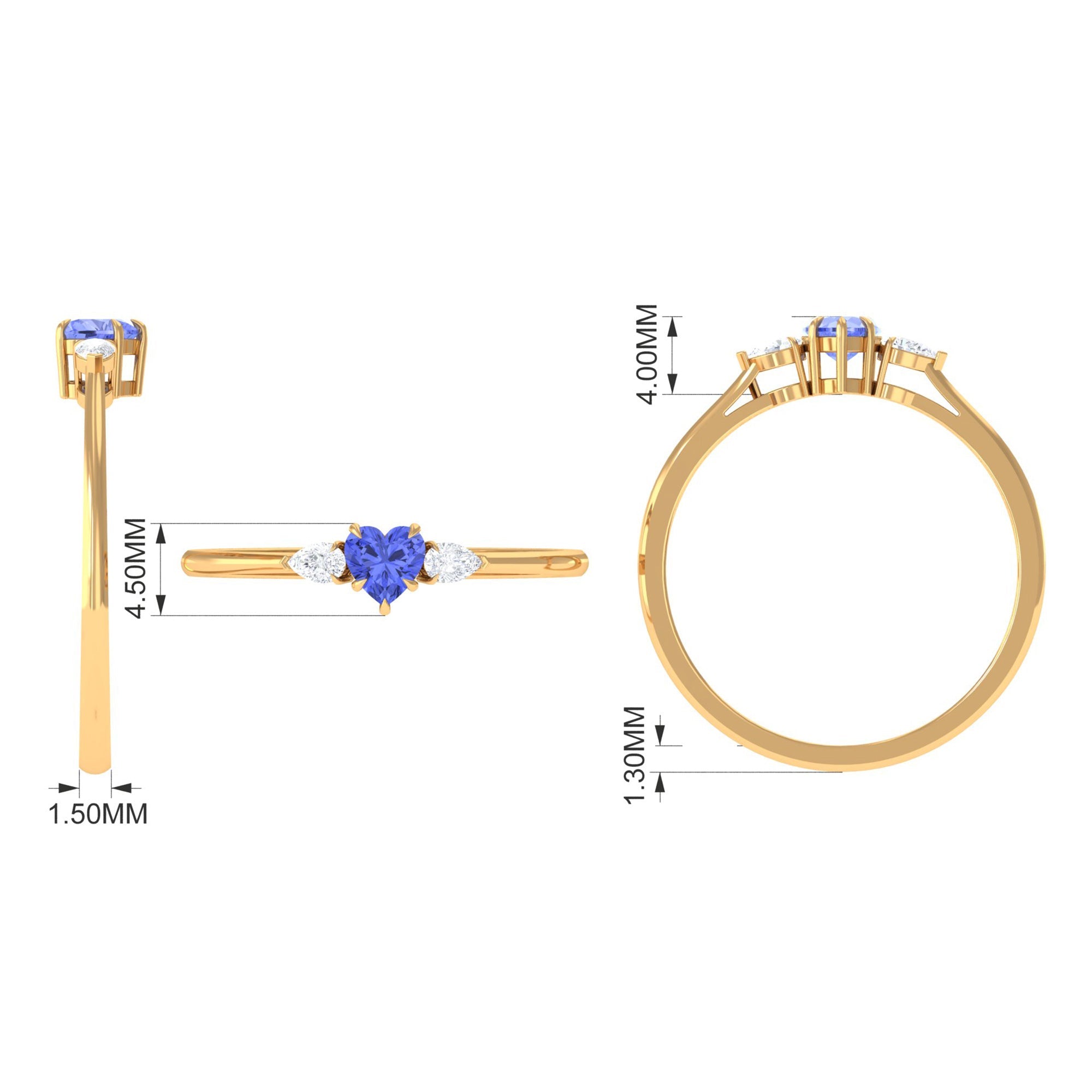 Heart Shape Tanzanite 3 Stone Promise Ring with Diamond