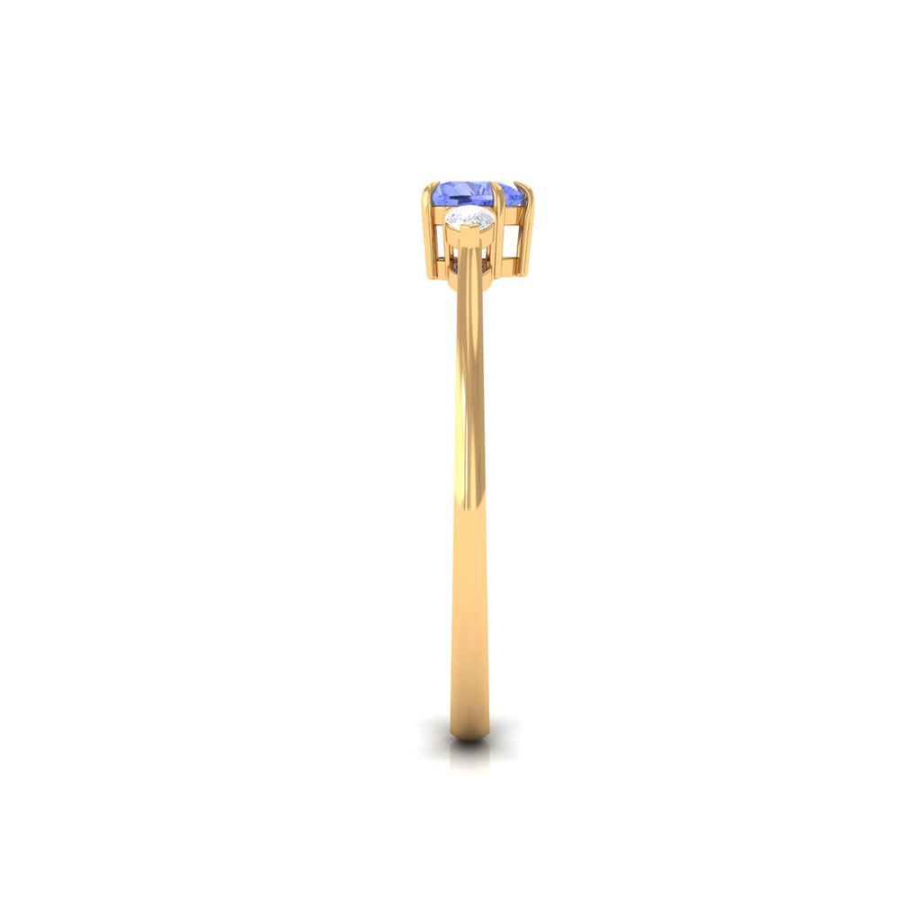Heart Shape Tanzanite 3 Stone Promise Ring with Diamond