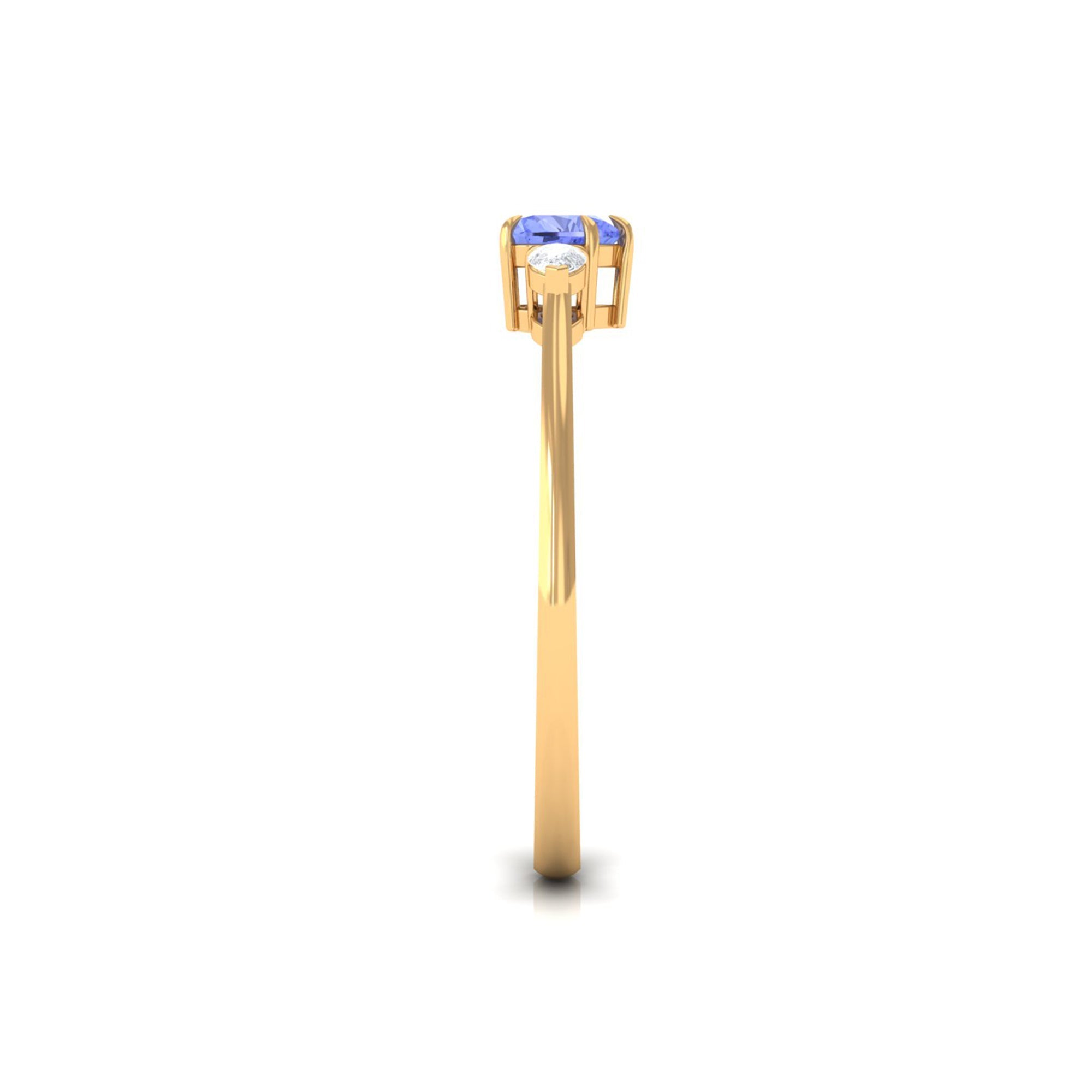 Heart Shape Tanzanite 3 Stone Promise Ring with Diamond