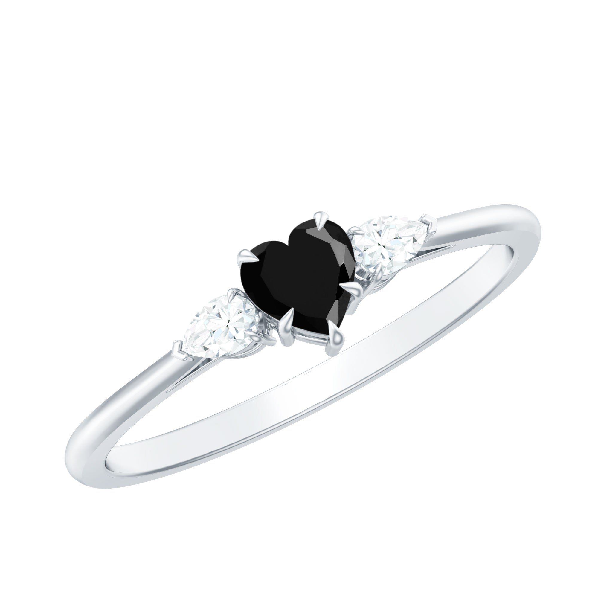 Certified Lab Grown Black Diamond Heart Promise Ring with White Diamond