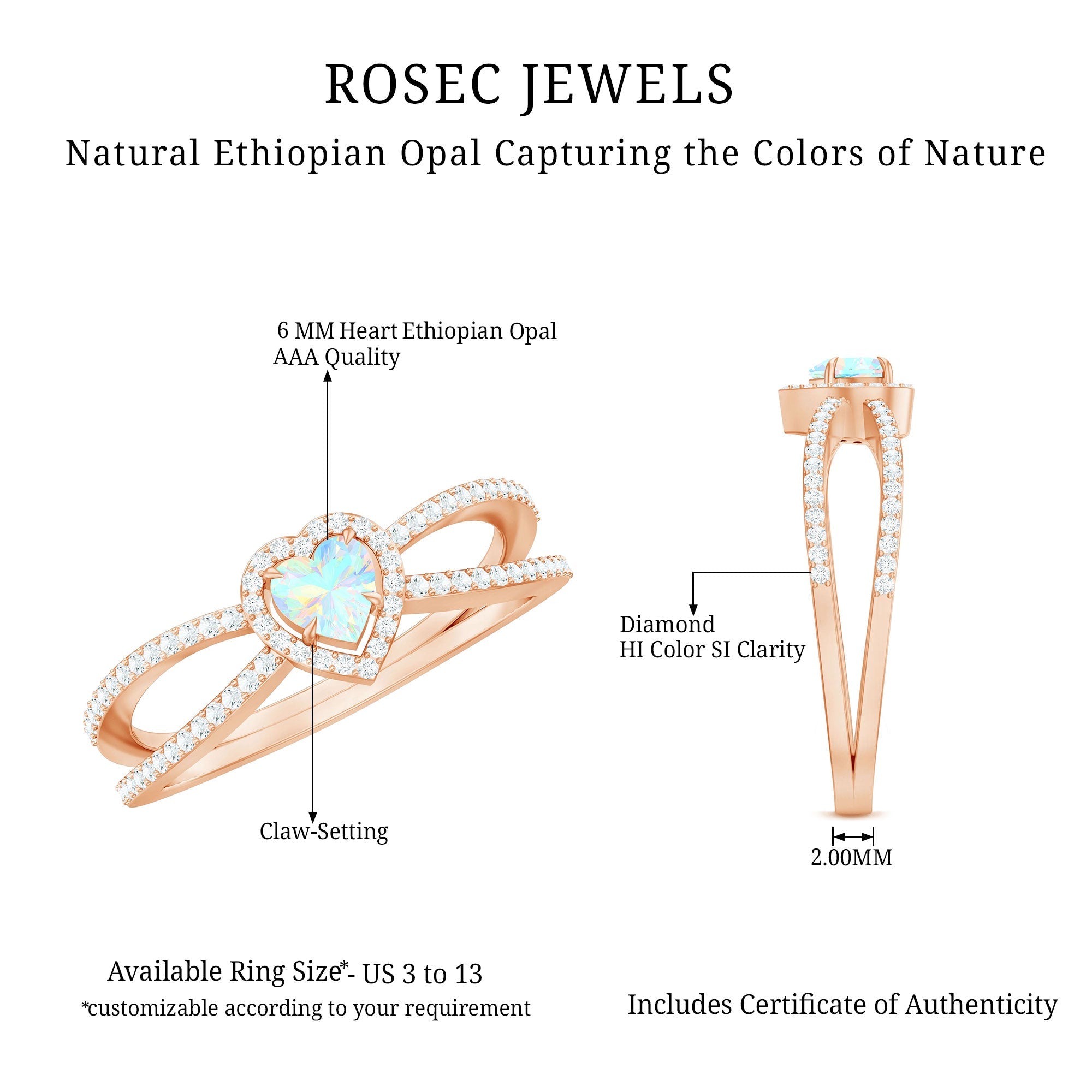 Certified Natural Ethiopian Opal Heart Shaped Engagement Ring with Diamond Halo