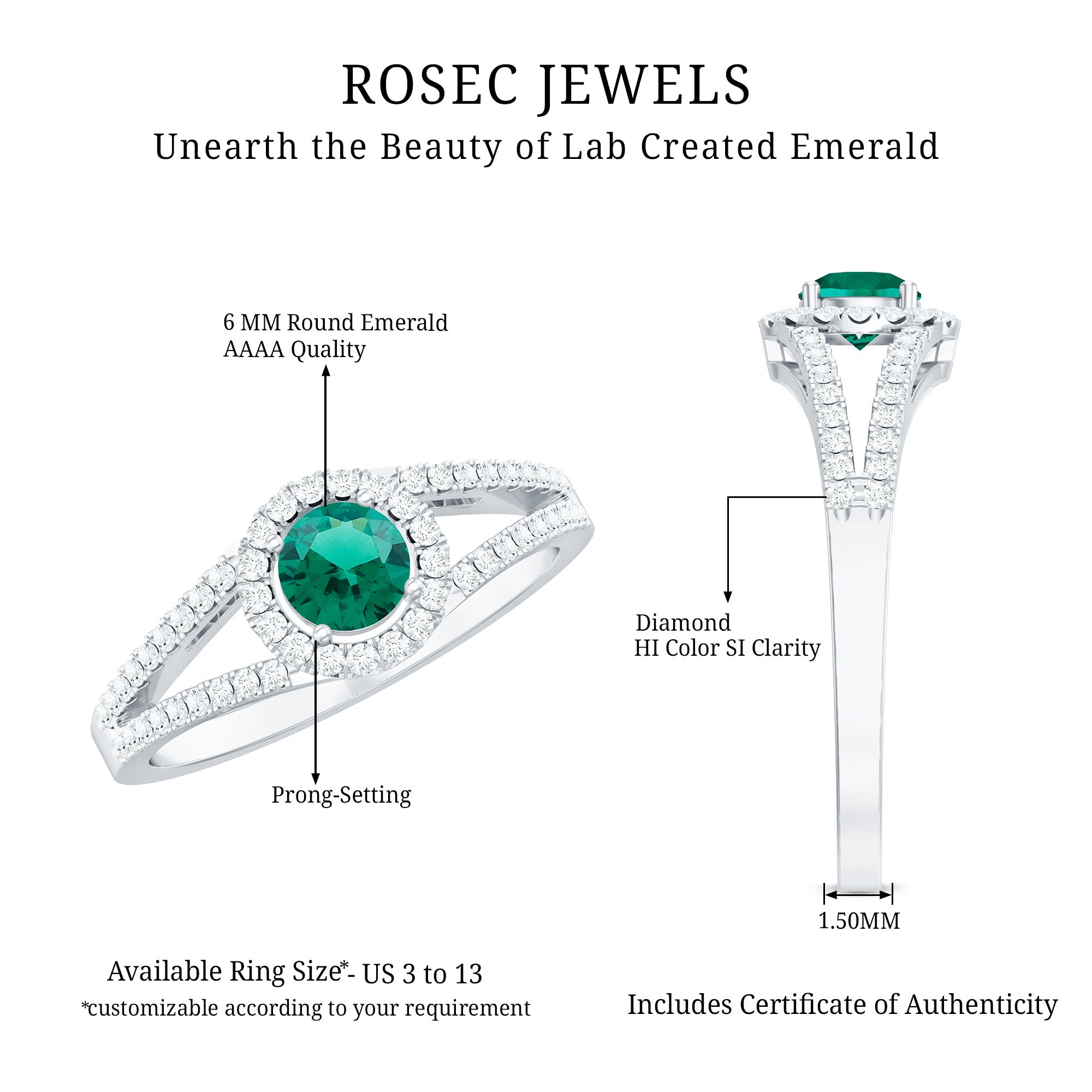 Lab Grown Emerald Diamond Halo Engagement Ring with Certificate