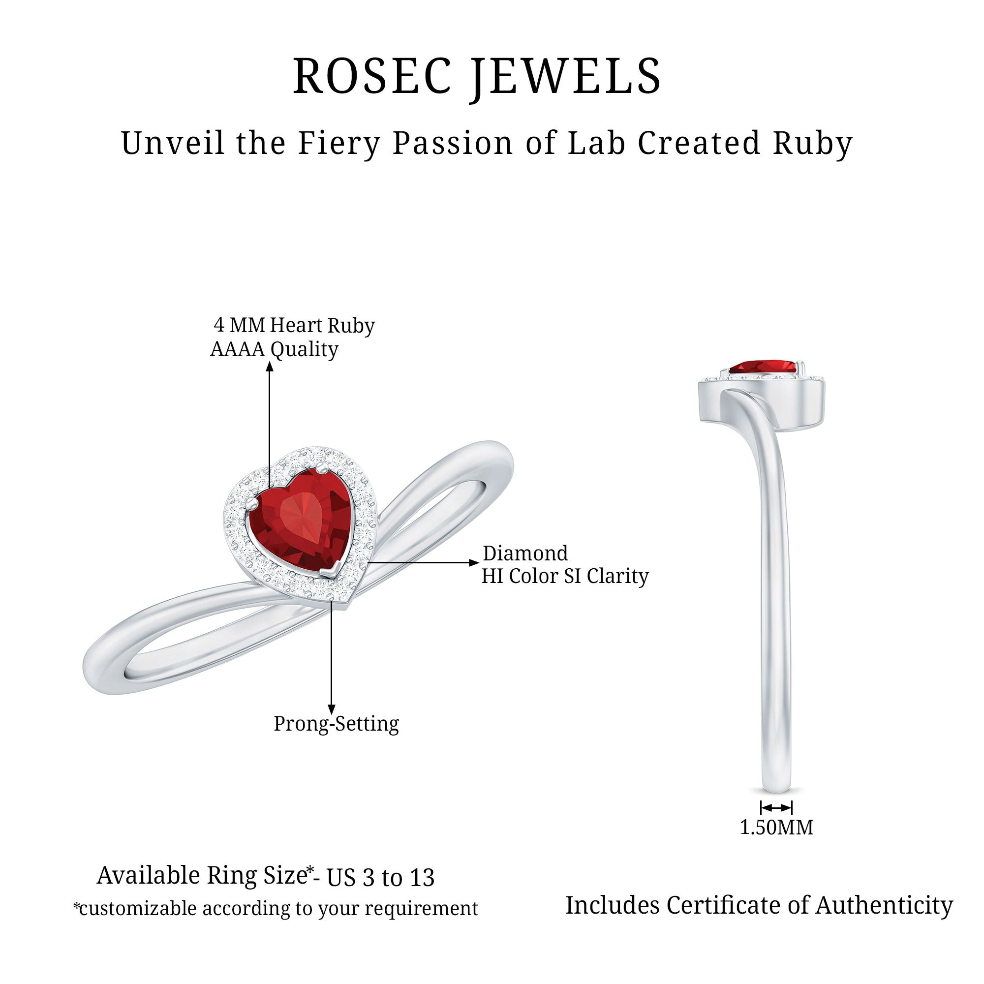 Lab Grown Ruby Heart Promise Ring with Diamond Halo