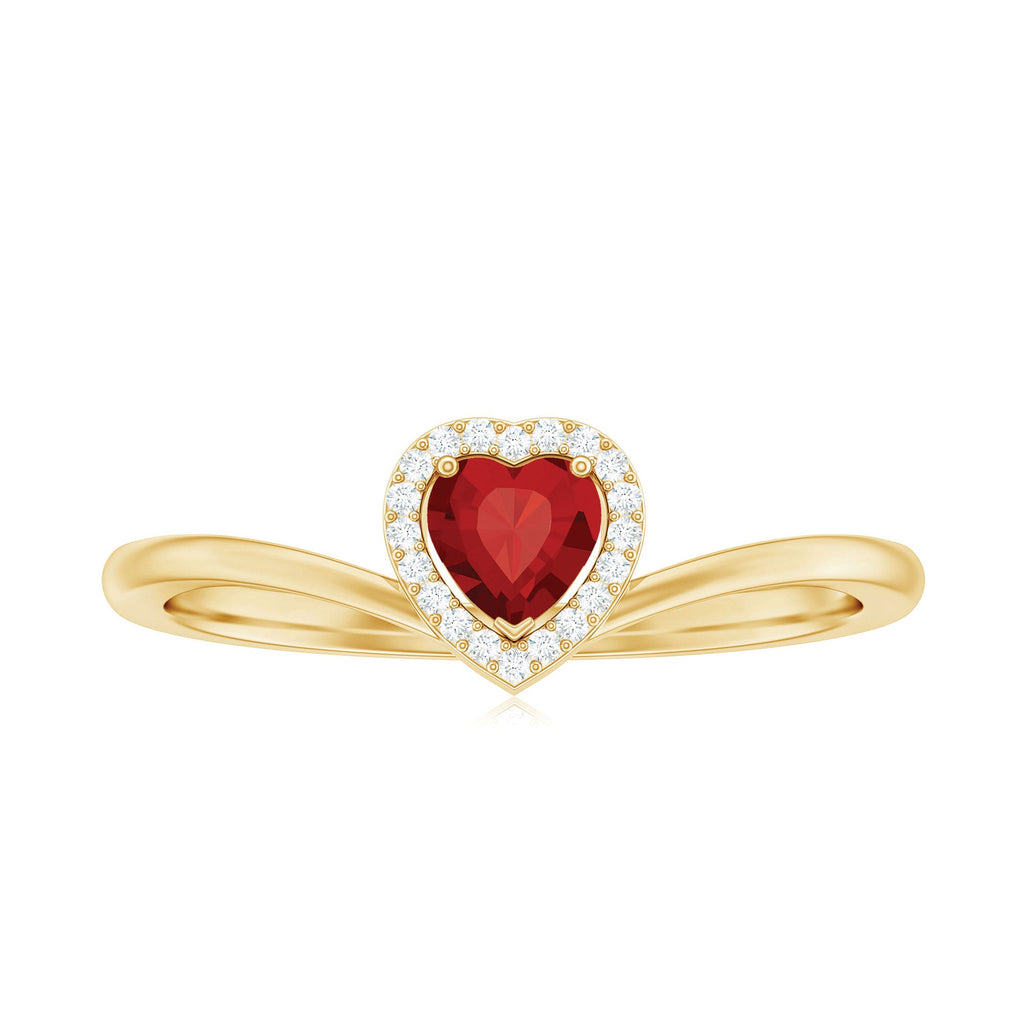 Lab Grown Ruby Heart Promise Ring with Diamond Halo