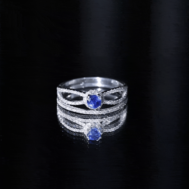 Real Blue Sapphire Diamond Wedding Bridal Ring Set for Women