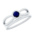 Real Blue Sapphire Diamond Wedding Bridal Ring Set for Women