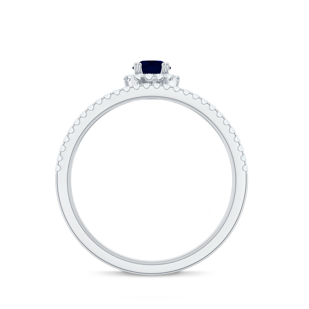 Real Blue Sapphire Diamond Wedding Bridal Ring Set for Women