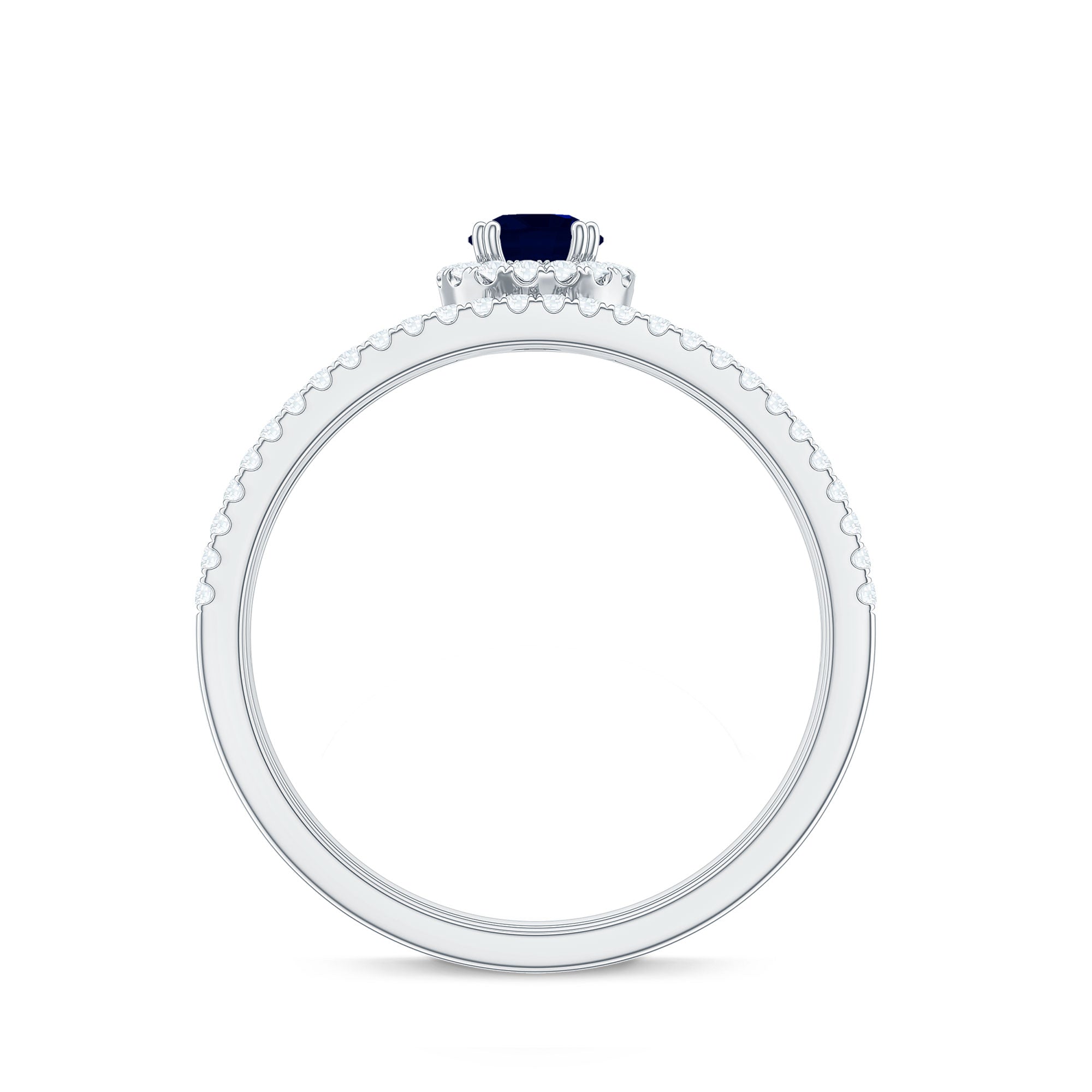 Real Blue Sapphire Diamond Wedding Bridal Ring Set for Women