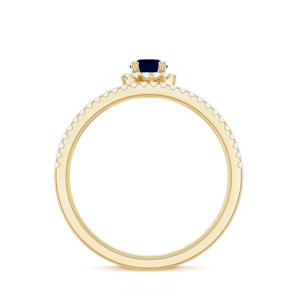 Real Blue Sapphire Diamond Wedding Bridal Ring Set for Women