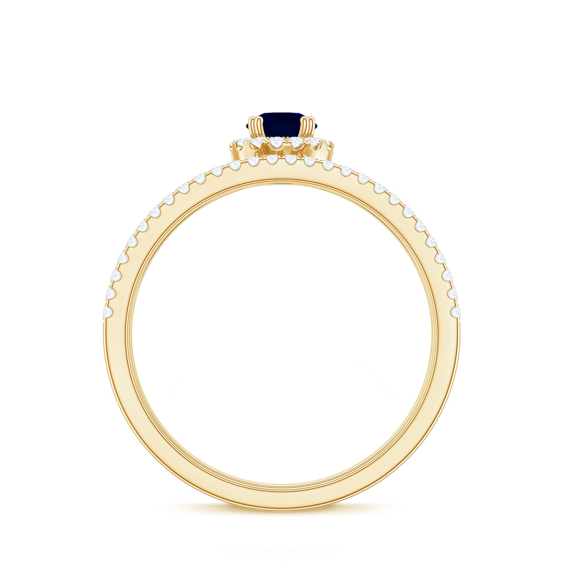 Real Blue Sapphire Diamond Wedding Bridal Ring Set for Women