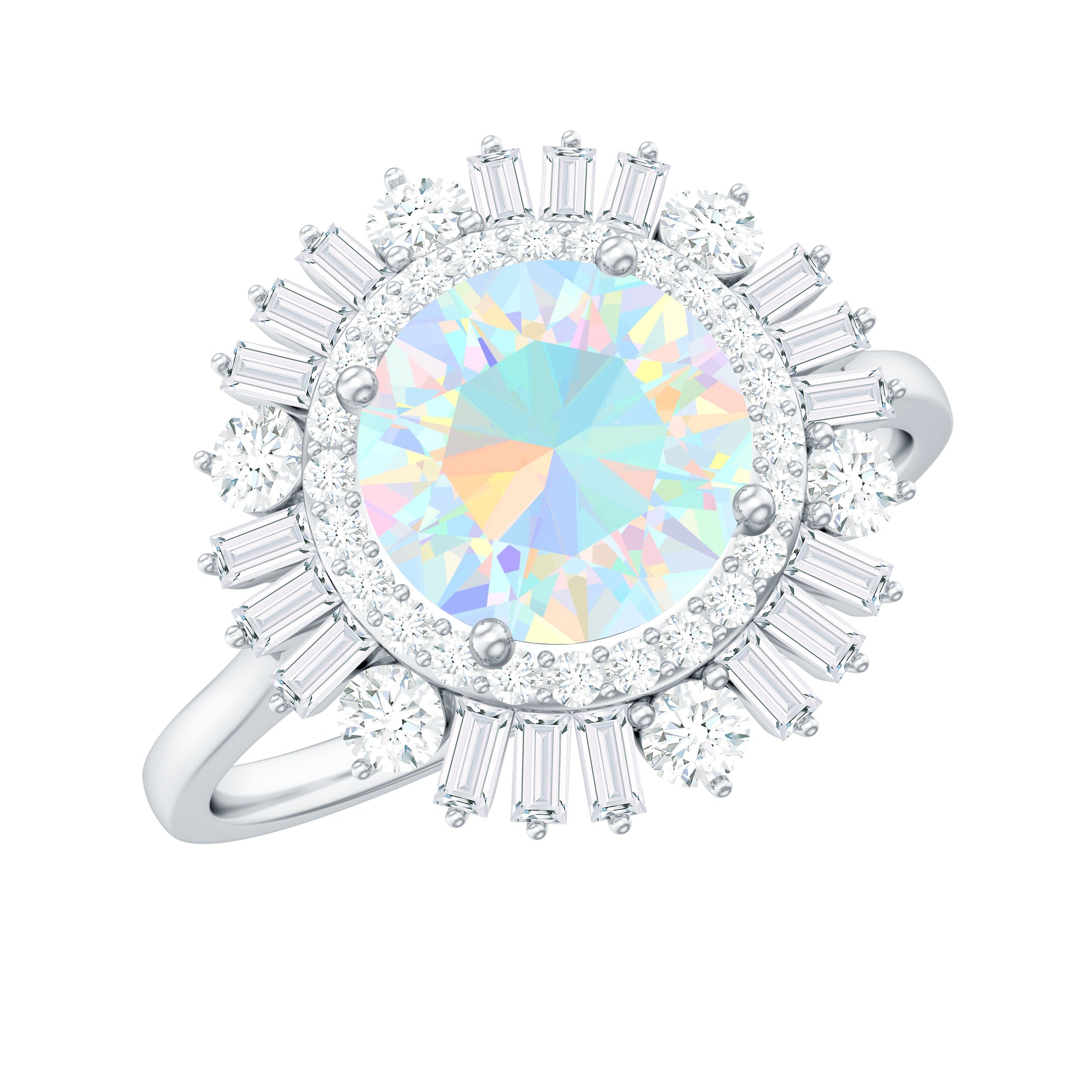 Natural 8mm Ethiopian Opal Double Halo Engagement Ring with Certificate