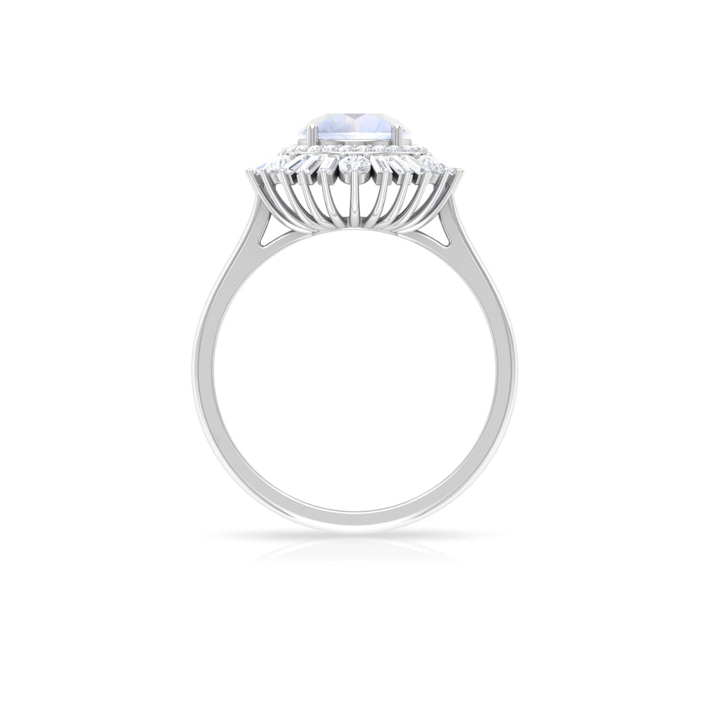 Moonstone and Moissanite Double Halo Cocktail Engagement Ring