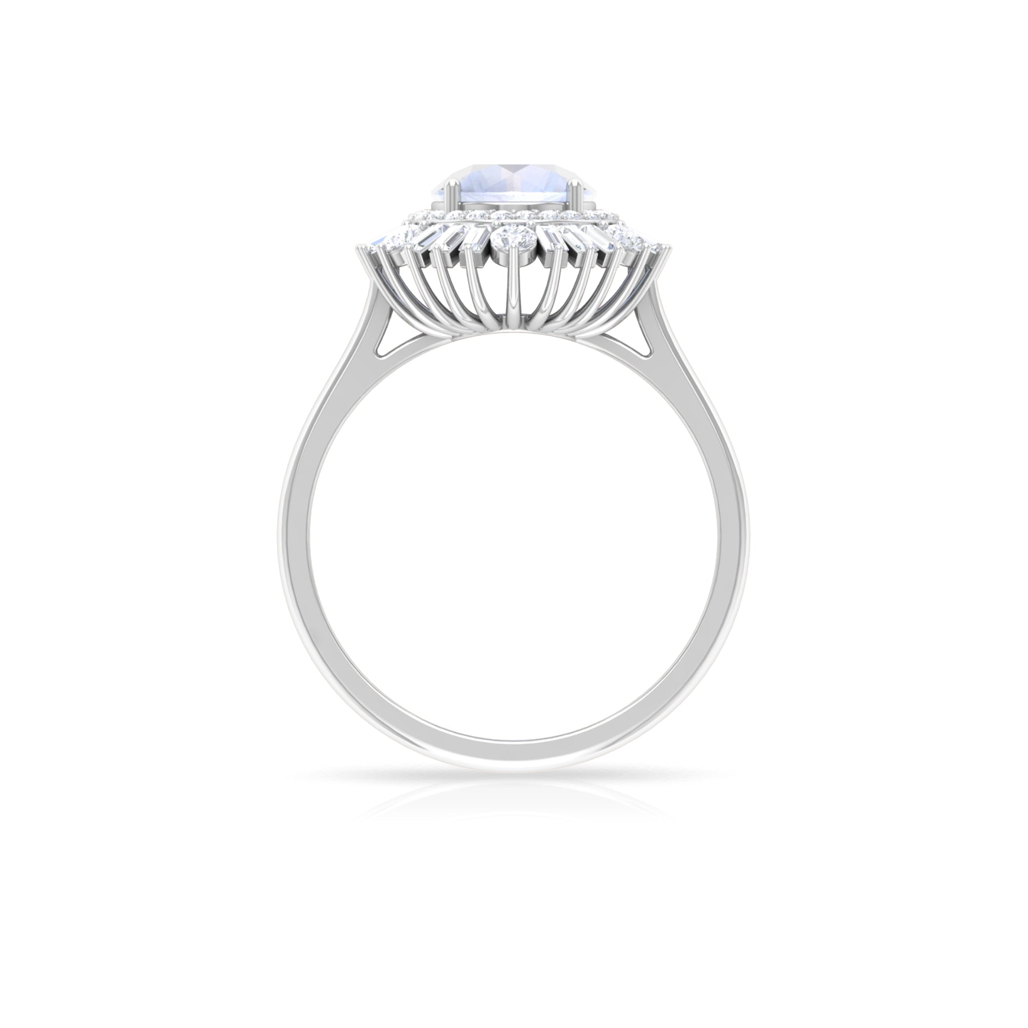 Moonstone and Moissanite Double Halo Cocktail Engagement Ring