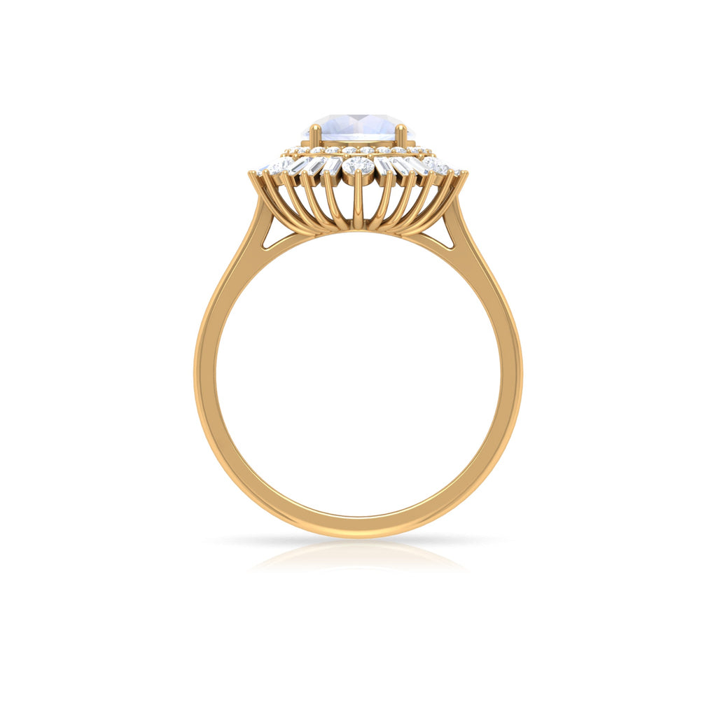 Moonstone and Moissanite Double Halo Cocktail Engagement Ring