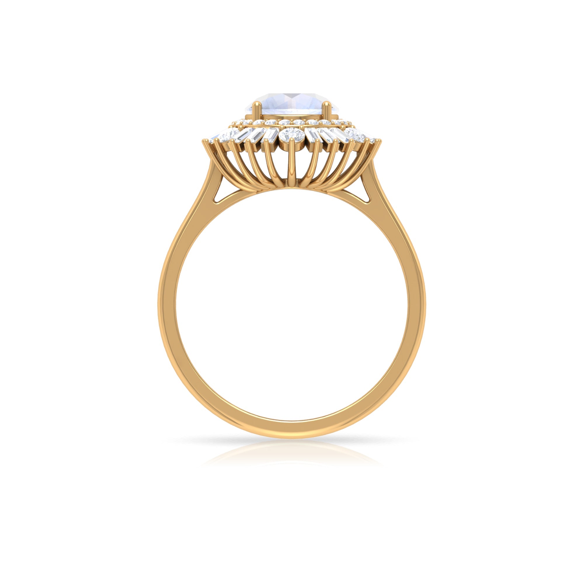 Moonstone and Moissanite Double Halo Cocktail Engagement Ring