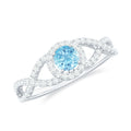 Real Aquamarine Criss Cross Engagement Ring with Diamond Halo