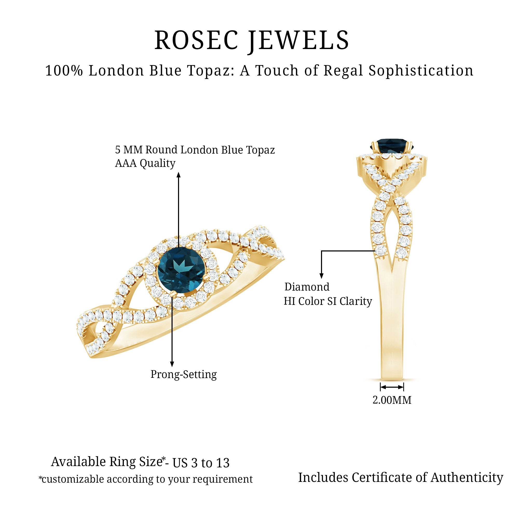 London Blue Topaz Crossover Engagement Ring with Diamond Halo