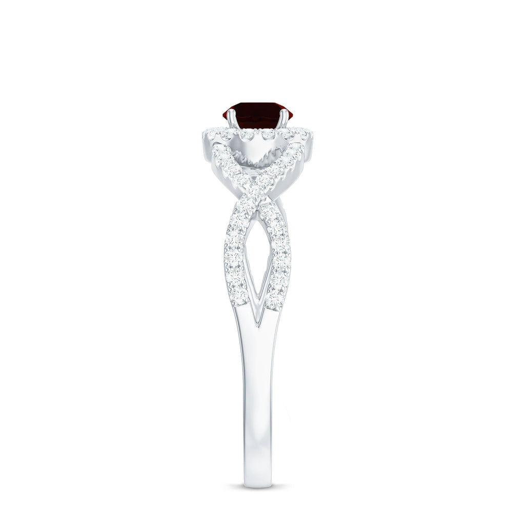 Natural Garnet Engagement Ring with Diamond Criss Cross Shank