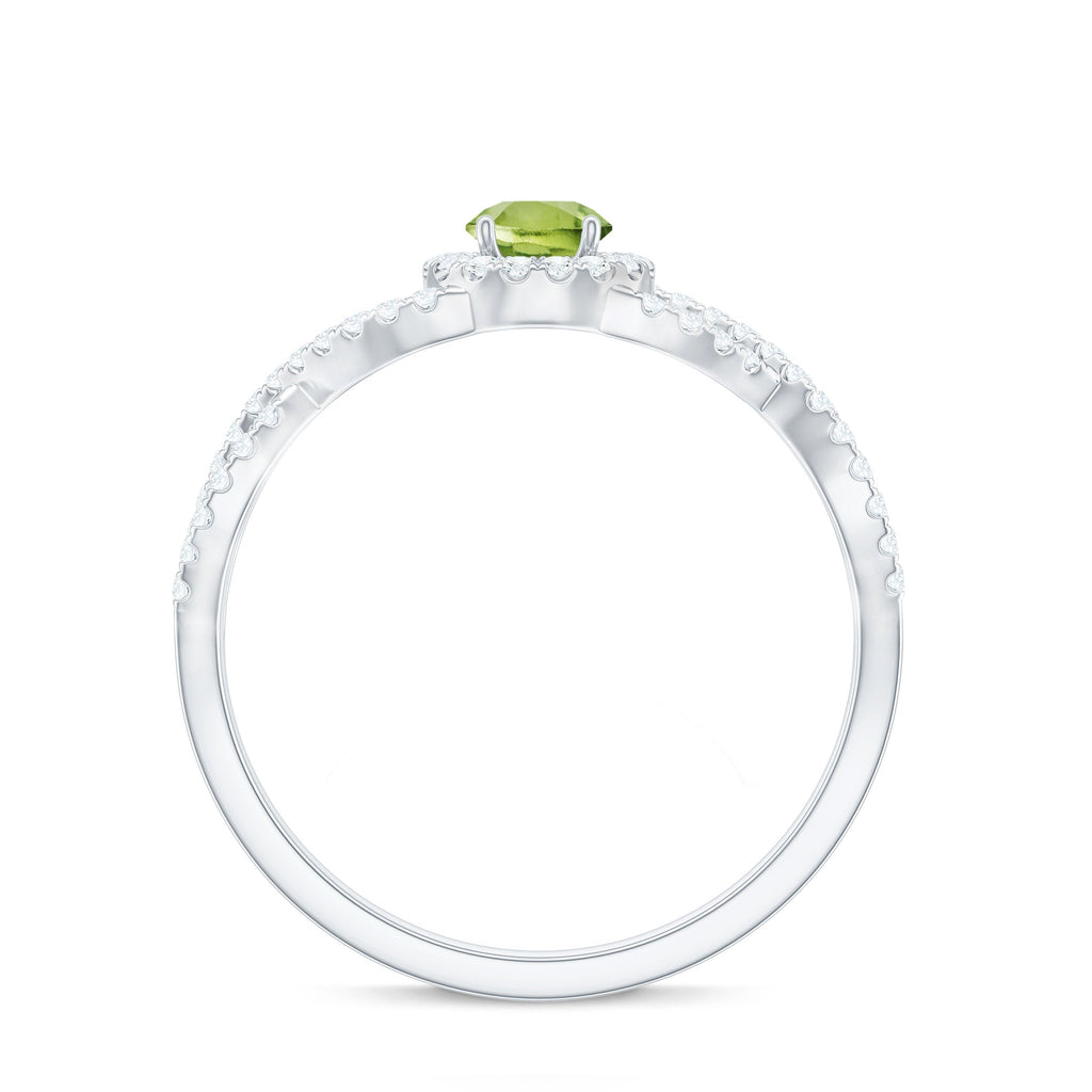 Natural 0.5 Carat Peridot Engagement Ring with Diamond Criss Cross Shank