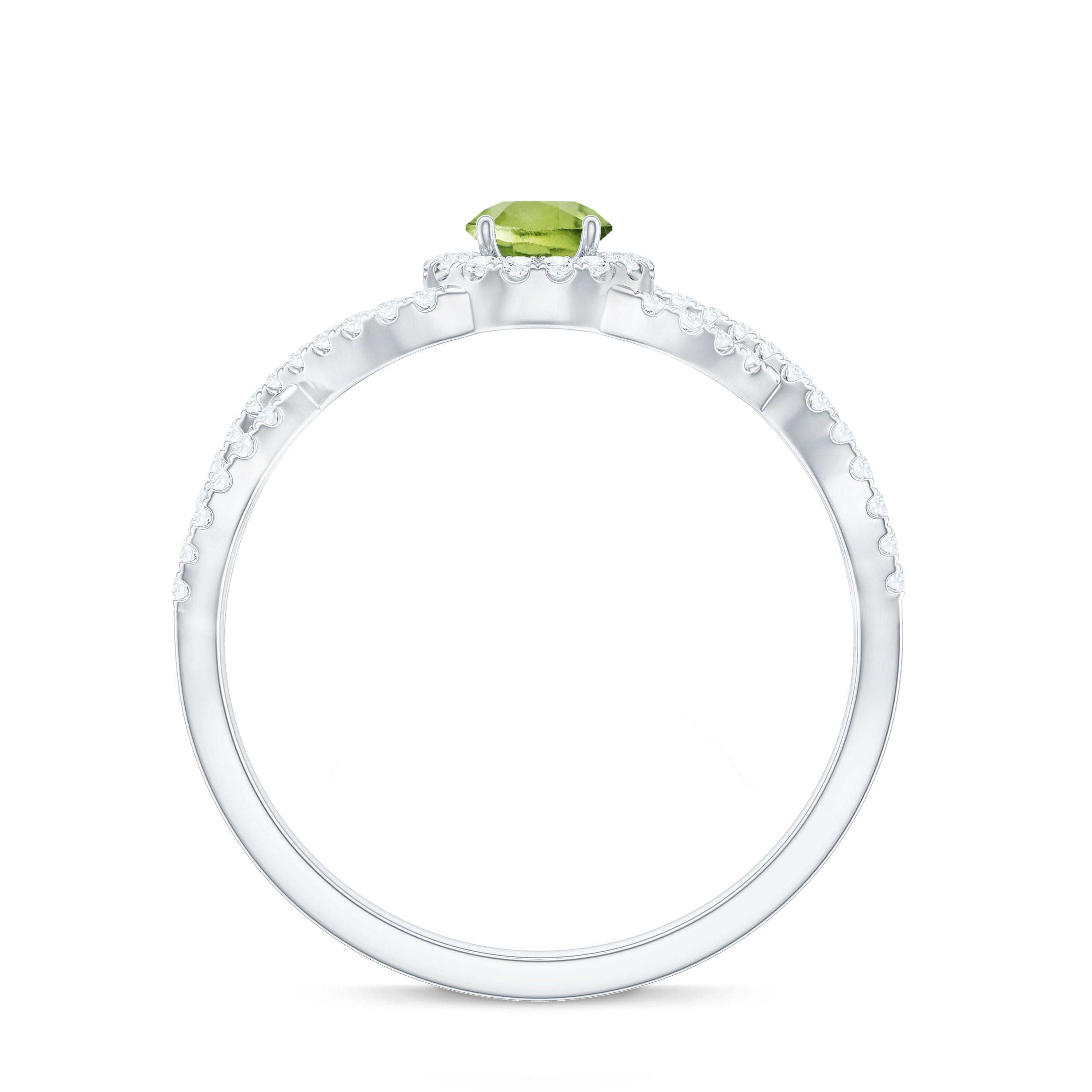 Natural 0.5 Carat Peridot Engagement Ring with Diamond Criss Cross Shank