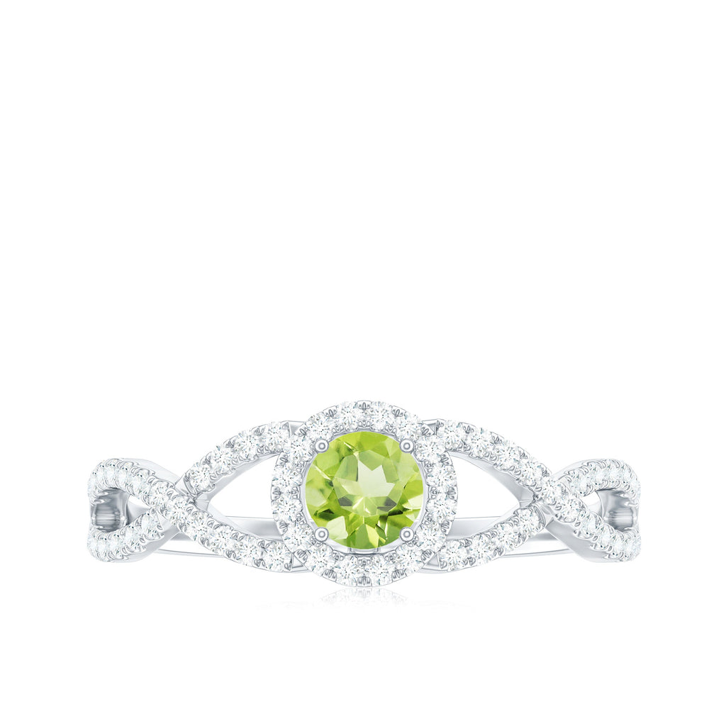 Natural 0.5 Carat Peridot Engagement Ring with Diamond Criss Cross Shank