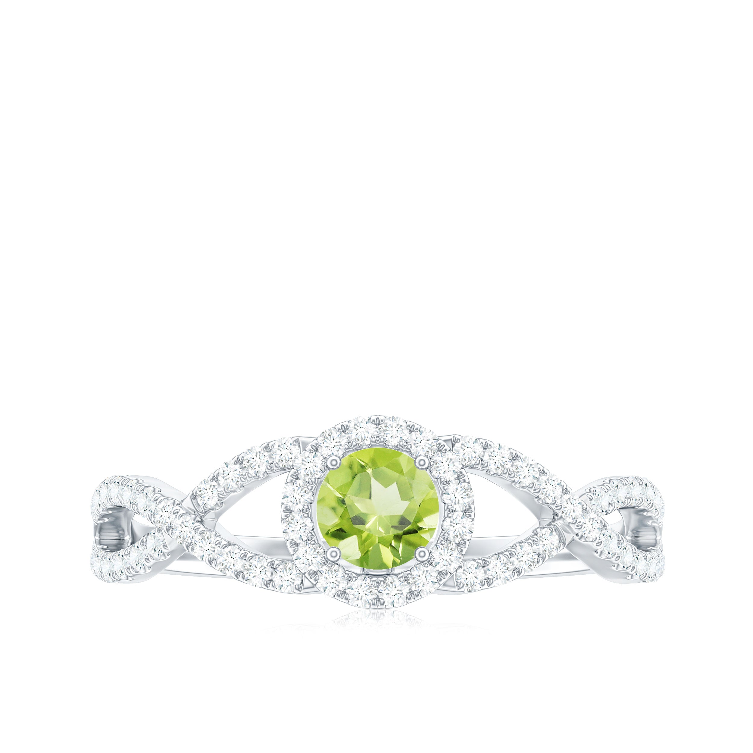 Natural 0.5 Carat Peridot Engagement Ring with Diamond Criss Cross Shank