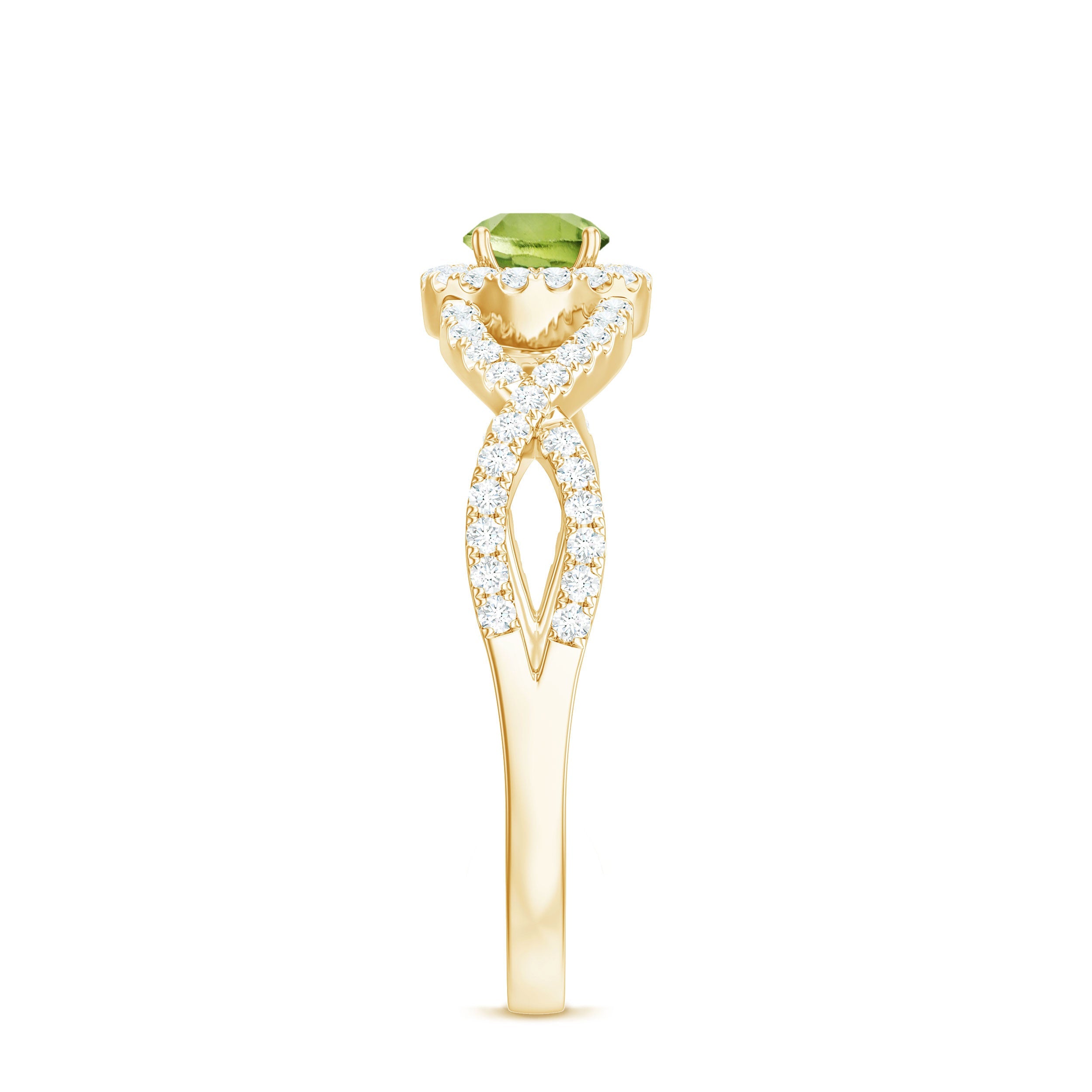 Natural 0.5 Carat Peridot Engagement Ring with Diamond Criss Cross Shank