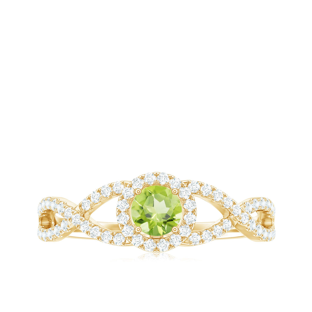 Natural 0.5 Carat Peridot Engagement Ring with Diamond Criss Cross Shank