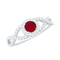 Genuine Ruby Engagement Ring with Diamond Criss Cross Shank