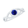 Certified 0.6 Carat Lab Grown Blue Sapphire Crossover Engagement Ring with Diamond