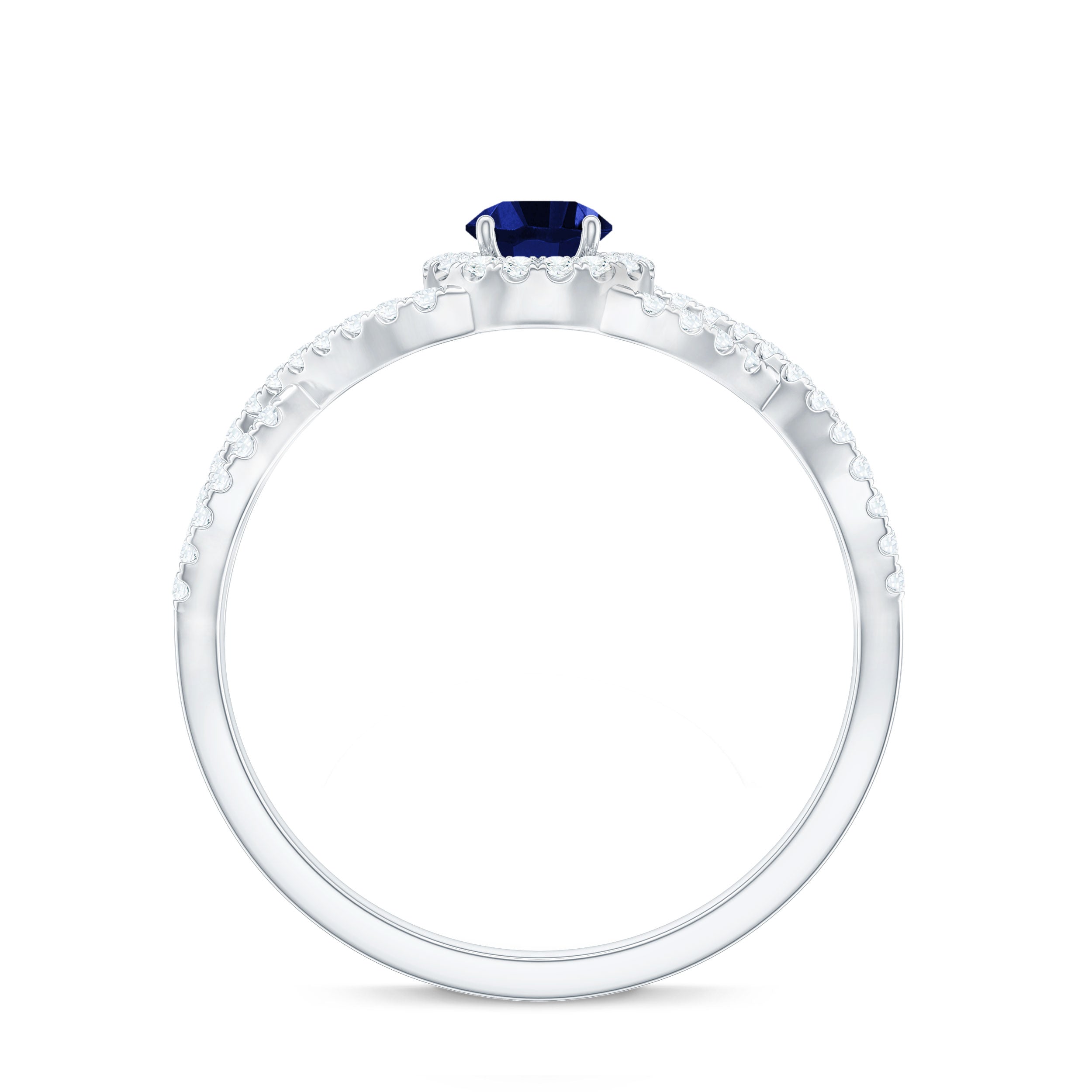 Certified 0.6 Carat Lab Grown Blue Sapphire Crossover Engagement Ring with Diamond