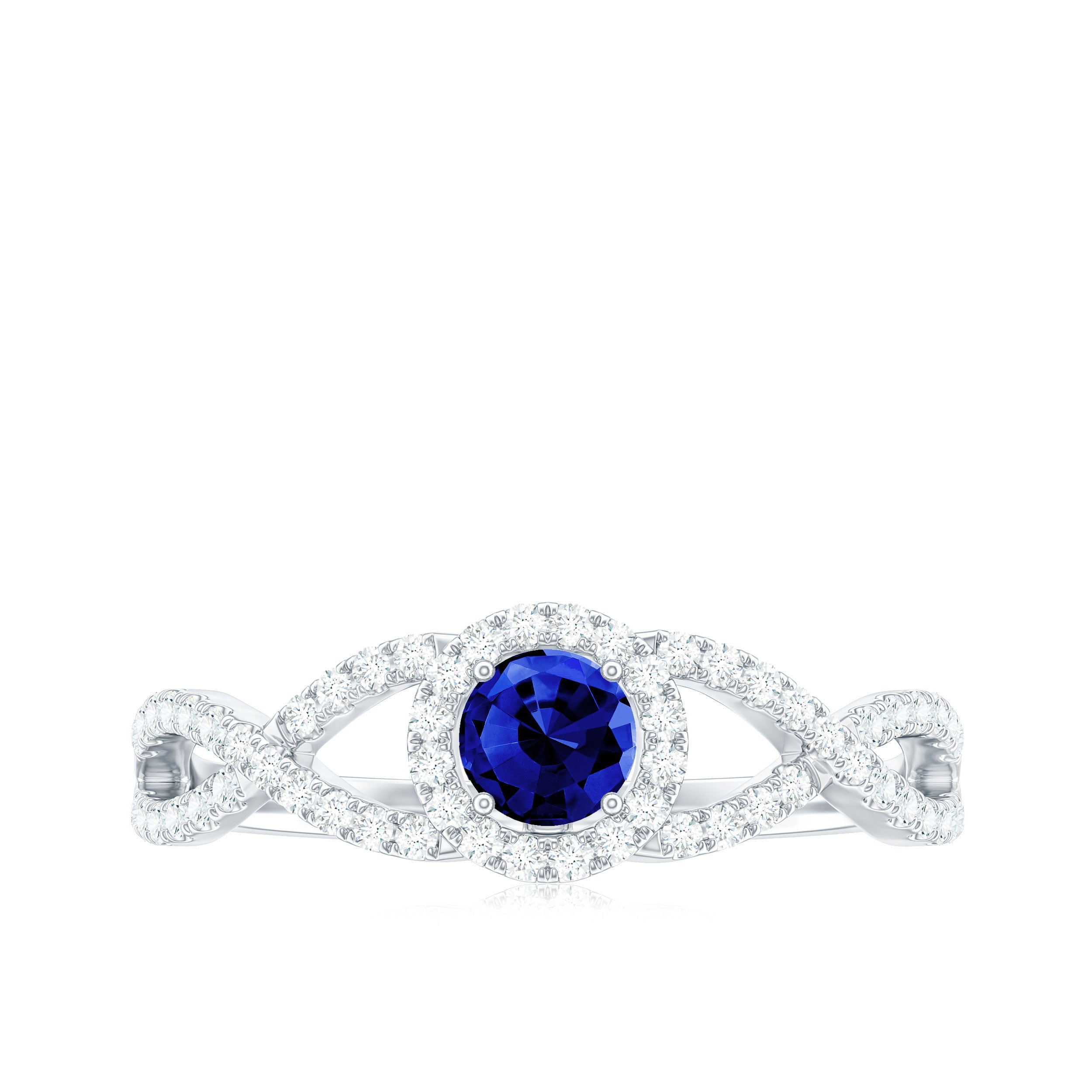 Certified 0.6 Carat Lab Grown Blue Sapphire Crossover Engagement Ring with Diamond