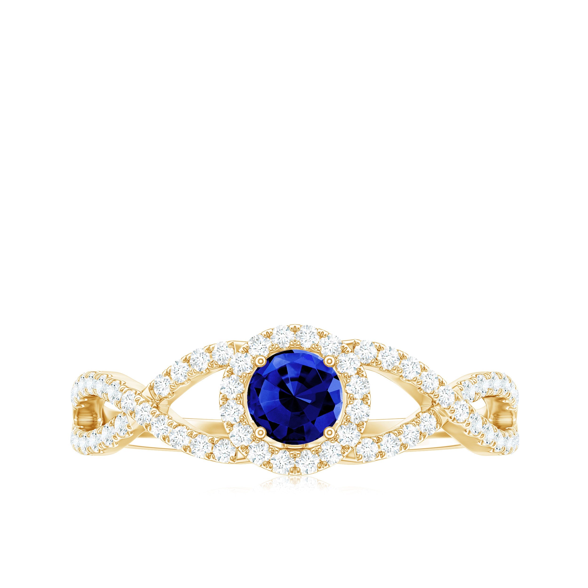 Certified 0.6 Carat Lab Grown Blue Sapphire Crossover Engagement Ring with Diamond