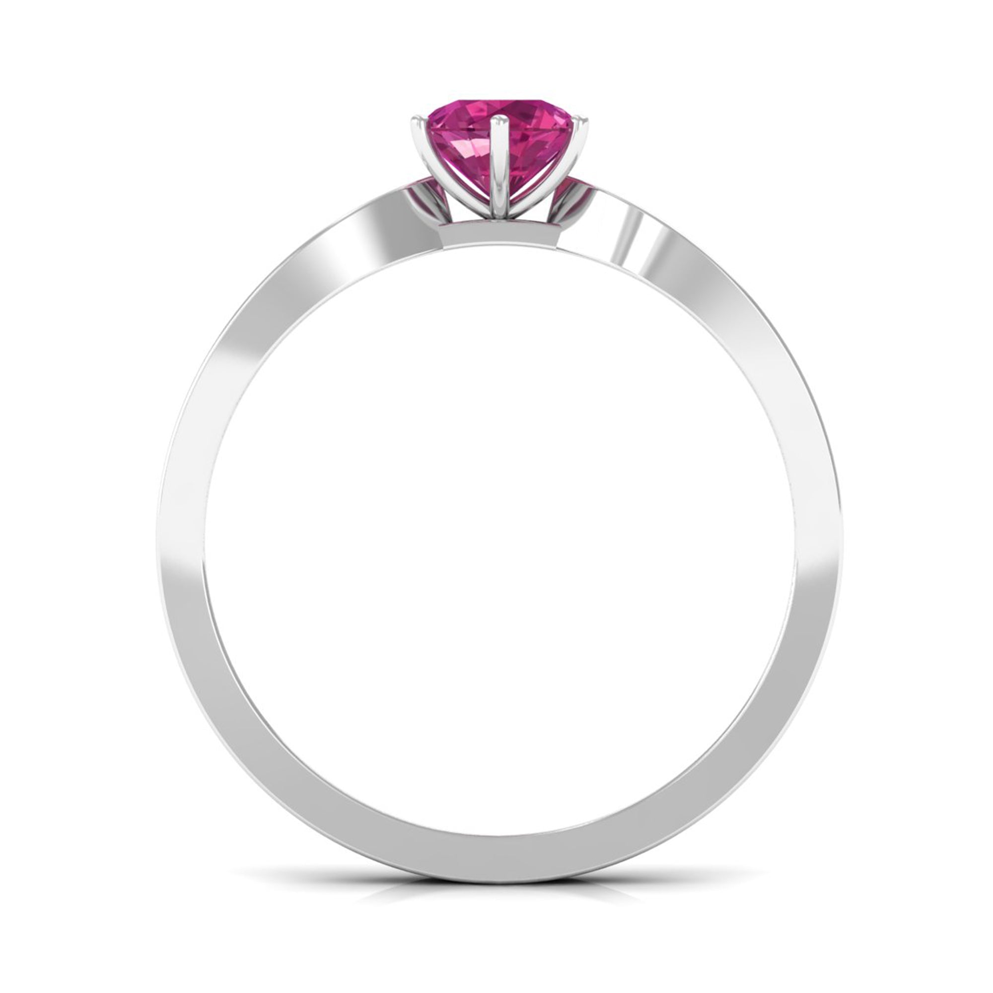1 CT Six Prong Set Pink Tourmaline Engagement Ring with Diamond Side Stones