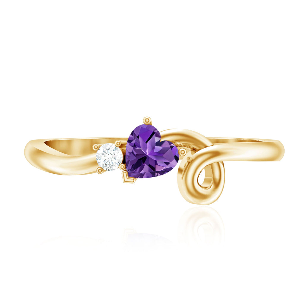 Heart Shape Real Amethyst and Diamond Twisted Promise Ring