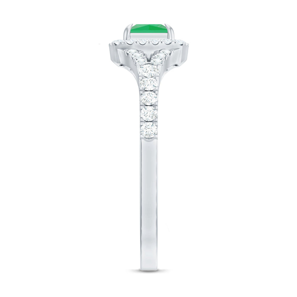 Princess Cut Emerald Engagement Ring with Diamond Split Shank